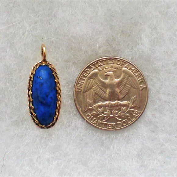 Vintage Solid 14K Yellow Gold Blue Lapis Lazuli Dangle Drop Pierced Earrings - Picture 5 of 7